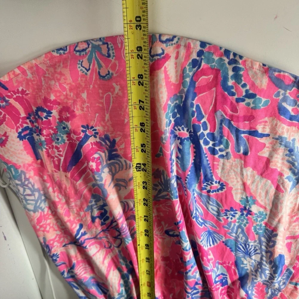 Lilly Pulitzer Strapless Dress Womens Xxs  Pink Blue Floral Pima Cotton Beach - Picture 8 of 9
